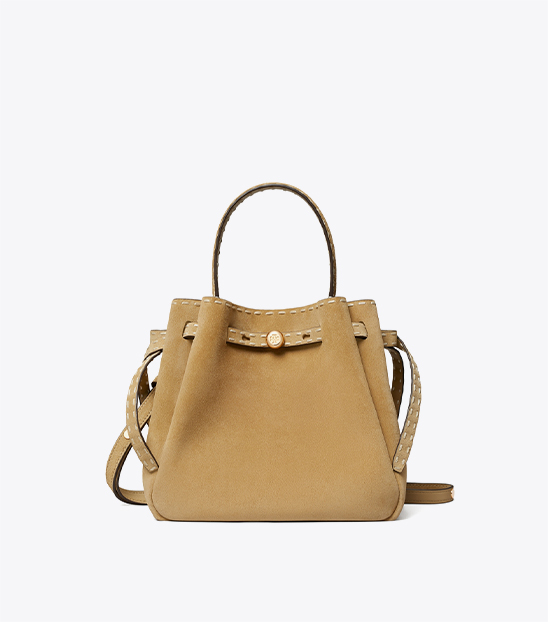 LARGE ROMY SUEDE PICK STITCH BUCKET BAG