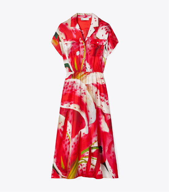 đầm sơ mi in lụa