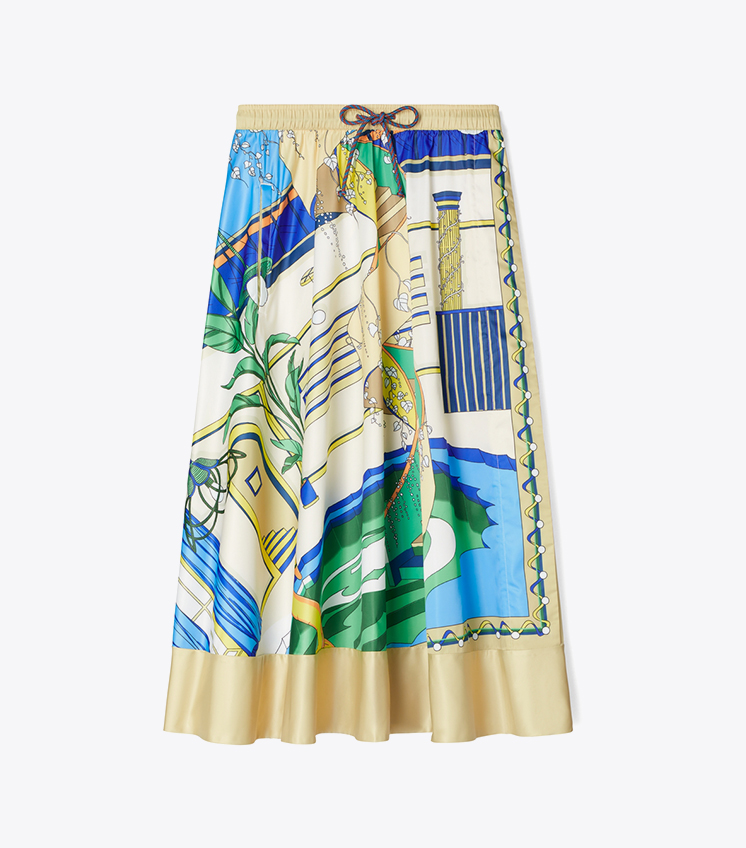 chân váy satin in họa tiết