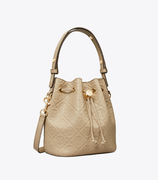 T MONOGRAM PEBBLE MINI BUCKET BAG
