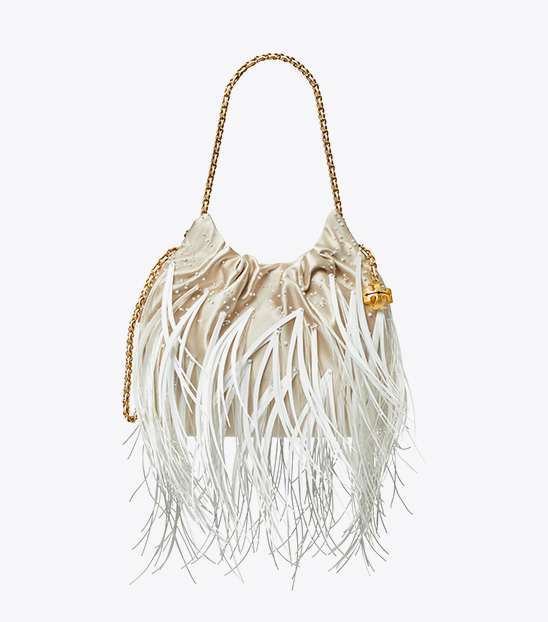 mini fleming feather drawstring bag