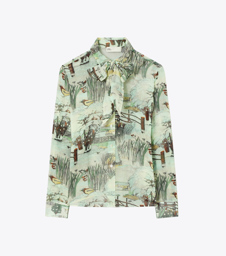 Printed Chiffon Bow Blouse